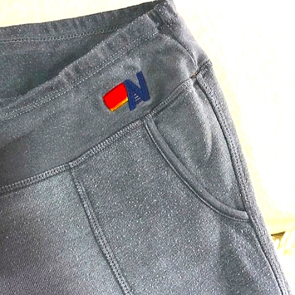 🐨 Aviator Nation Gray Striped Drawstring Sweatpants Juniors L - Picture 5 of 13